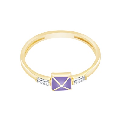 14 Ayar Sarı Altın Mor Mineli Baget Yüzük