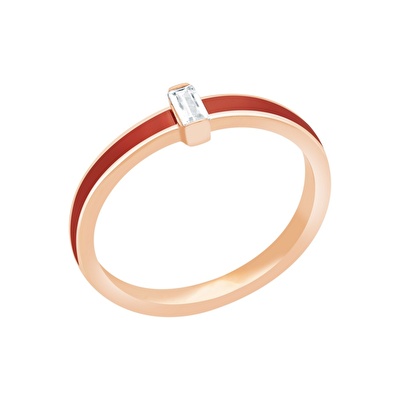 14 Ayar Rose Altın Kırmızı Mineli Baget Yüzük