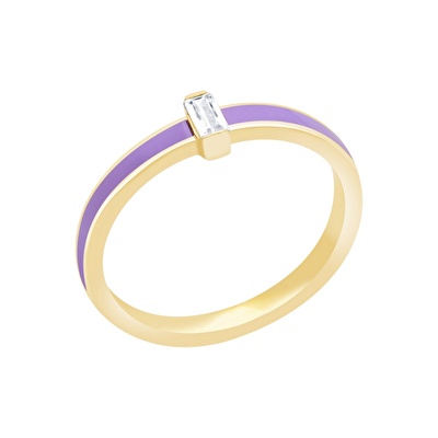 14 Ayar Sarı Altın Mor Mineli Baget Yüzük