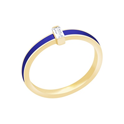14 Ayar Sarı Altın Mavi Mineli Baget Yüzük