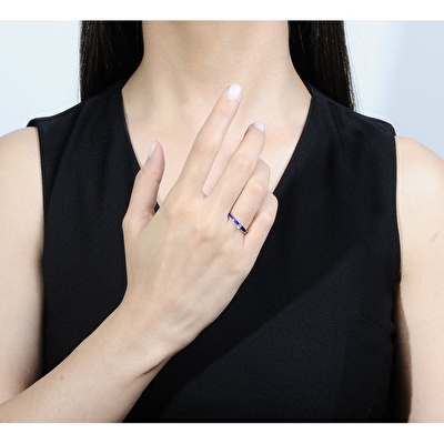 14 Ayar Rose Altın Mavi Mineli Baget Yüzük