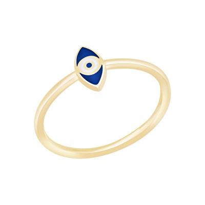 14 Ayar Sarı Altın Mavi Mineli Göz Yüzük