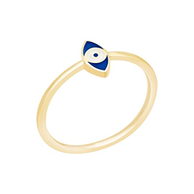 14 Ayar Sarı Altın Mavi Mineli Göz Yüzük