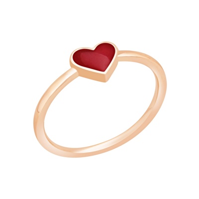 14 Ayar Rose Altın Kırmızı Mineli Kalp Yüzük