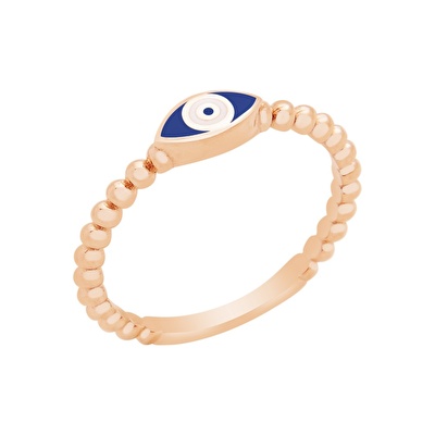 14 Ayar Rose Altın Mavi Mineli Göz Figürlü Yüzük