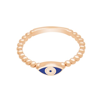 14 Ayar Rose Altın Mavi Mineli Göz Figürlü Yüzük