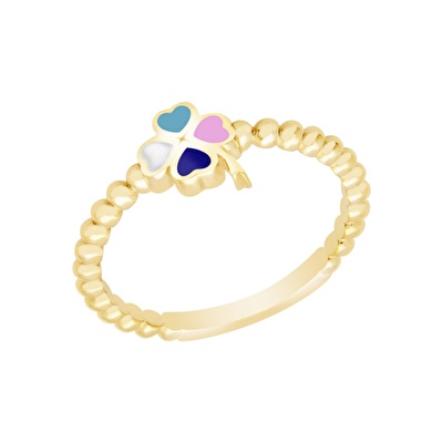 14 Ayar Sarı Altın Mineli Yonca Yüzük