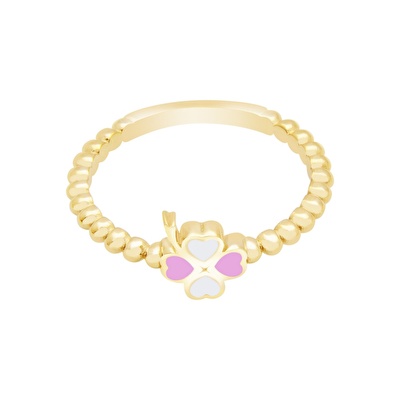 14 Ayar Sarı Altın Mineli Yonca Yüzük