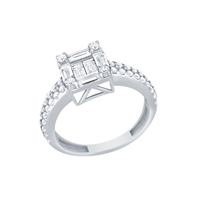 14 Ayar Beyaz Altın Baget Yüzük