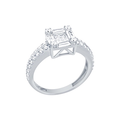 14 Ayar Beyaz Altın Baget Yüzük