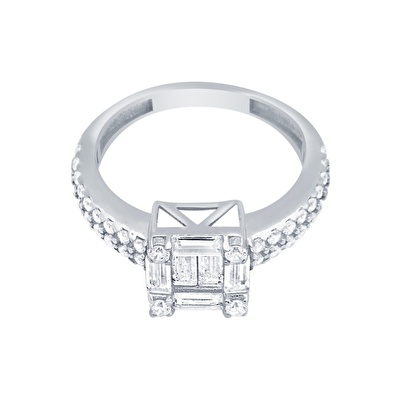 14 Ayar Beyaz Altın Baget Yüzük