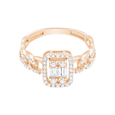 14 Ayar Rose Altın Baget Yüzük