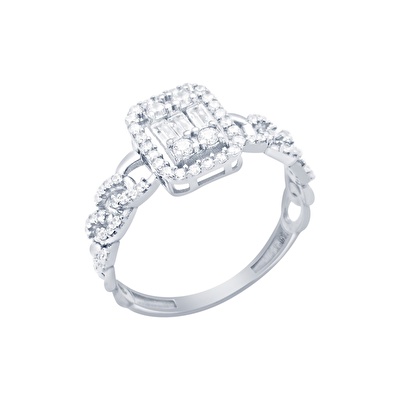 14 Ayar Beyaz Altın Baget Yüzük