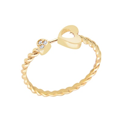 14 Ayar Sarı Altın Kalp Figürlü Yüzük