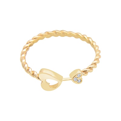 14 Ayar Sarı Altın Kalp Figürlü Yüzük