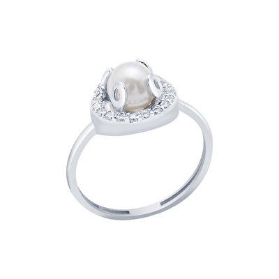 14 Ayar Beyaz Altın İnci Yüzük