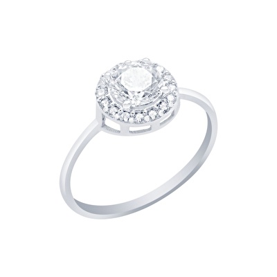 14 Ayar Beyaz Altın Taşlı Yüzük