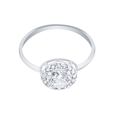 14 Ayar Beyaz Altın Taşlı Yüzük