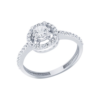 14 Ayar Beyaz Altın Taşlı Yüzük