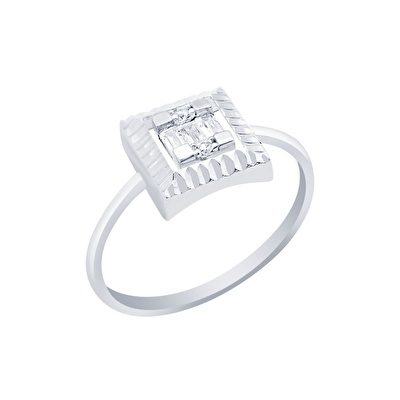 14 Ayar Beyaz Altın Baget Yüzük