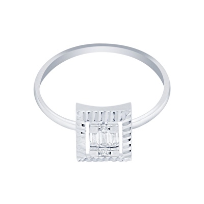 14 Ayar Beyaz Altın Baget Yüzük