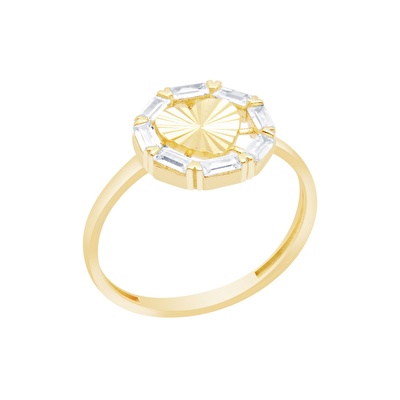 14 Ayar Sarı Altın Taşlı Kalp Figürlü Yüzük