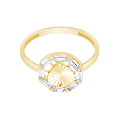 14 Ayar Sarı Altın Taşlı Kalp Figürlü Yüzük