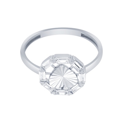 14 Ayar Beyaz Altın Taşlı Kalp Figürlü Yüzük