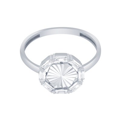 14 Ayar Beyaz Altın Baget Yüzük