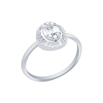 14 Ayar Beyaz Altın Baget Yüzük