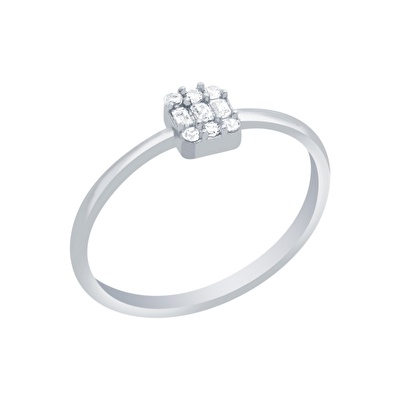 14 Ayar Beyaz Altın Baget Yüzük