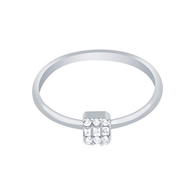 14 Ayar Beyaz Altın Baget Yüzük