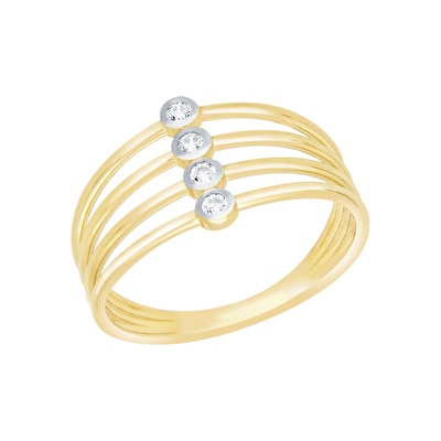 14 Ayar Sarı-Beyaz Altın Taşlı Trend Yüzük