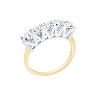 14 Ayar Sarı-Beyaz Altın Beştaş Yüzük