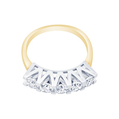 14 Ayar Sarı-Beyaz Altın Beştaş Yüzük