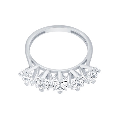 14 Ayar Beyaz Altın Beştaş Yüzük