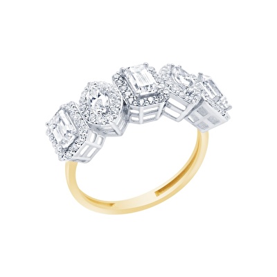 14 Ayar Sarı-Beyaz Altın Baget Yüzük