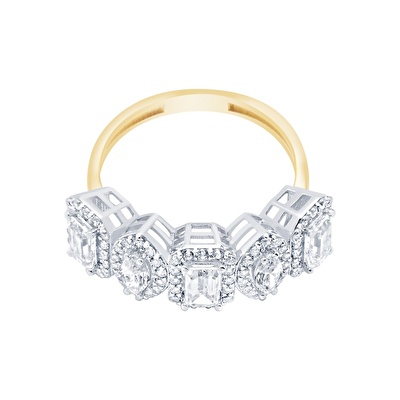 14 Ayar Sarı-Beyaz Altın Baget Yüzük