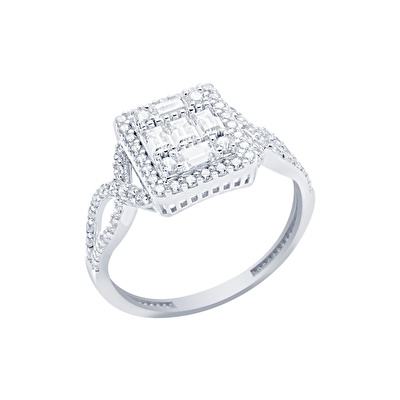 14 Ayar Beyaz Altın Baget Yüzük