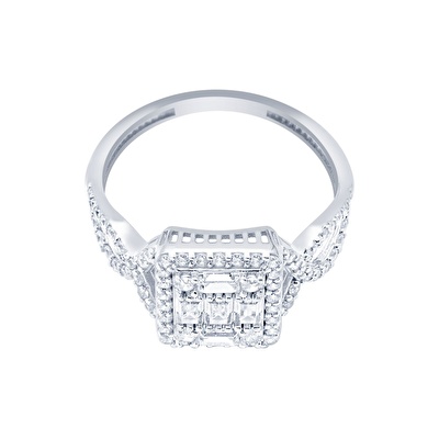 14 Ayar Beyaz Altın Baget Yüzük