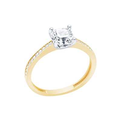 14 Ayar Sarı-Beyaz Altın Tektaş Yüzük