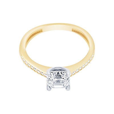 14 Ayar Sarı-Beyaz Altın Tektaş Yüzük