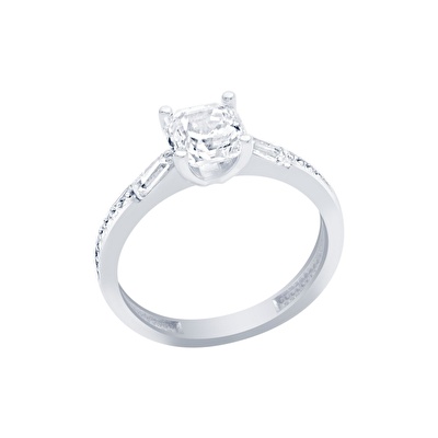 14 Ayar Beyaz Altın Tektaş Yüzük