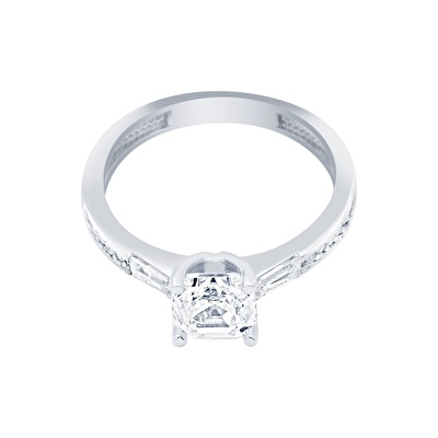 14 Ayar Beyaz Altın Tektaş Yüzük