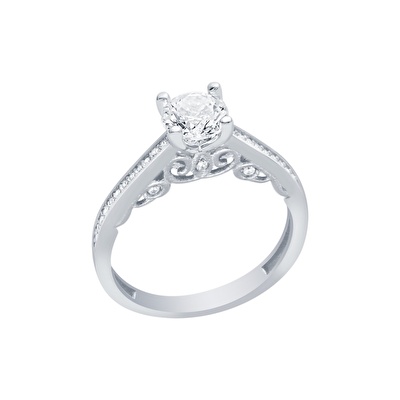 14 Ayar Beyaz Altın Tektaş Yüzük