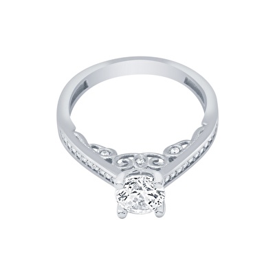 14 Ayar Beyaz Altın Tektaş Yüzük