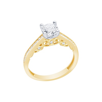 14 Ayar Sarı-Beyaz Altın Tektaş Yüzük