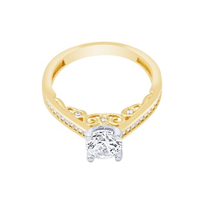 14 Ayar Sarı-Beyaz Altın Tektaş Yüzük