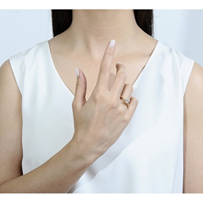 14 Ayar Sarı-Beyaz Altın Tektaş Yüzük