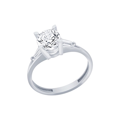 14 Ayar Beyaz Altın Tektaş Yüzük